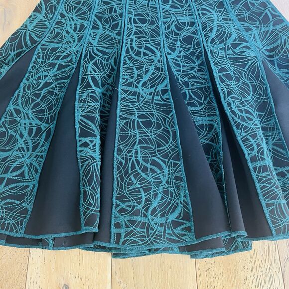 Tadashi Shoji Dress L Green Brocade Fit Flare Cocktail Wedding Guest Elegant - Picture 7 of 15